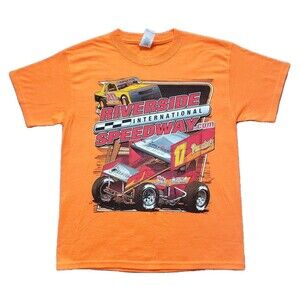 Riverside International Speedway Boys Youth Medium 2 Sided Orange Racing T-Shirt